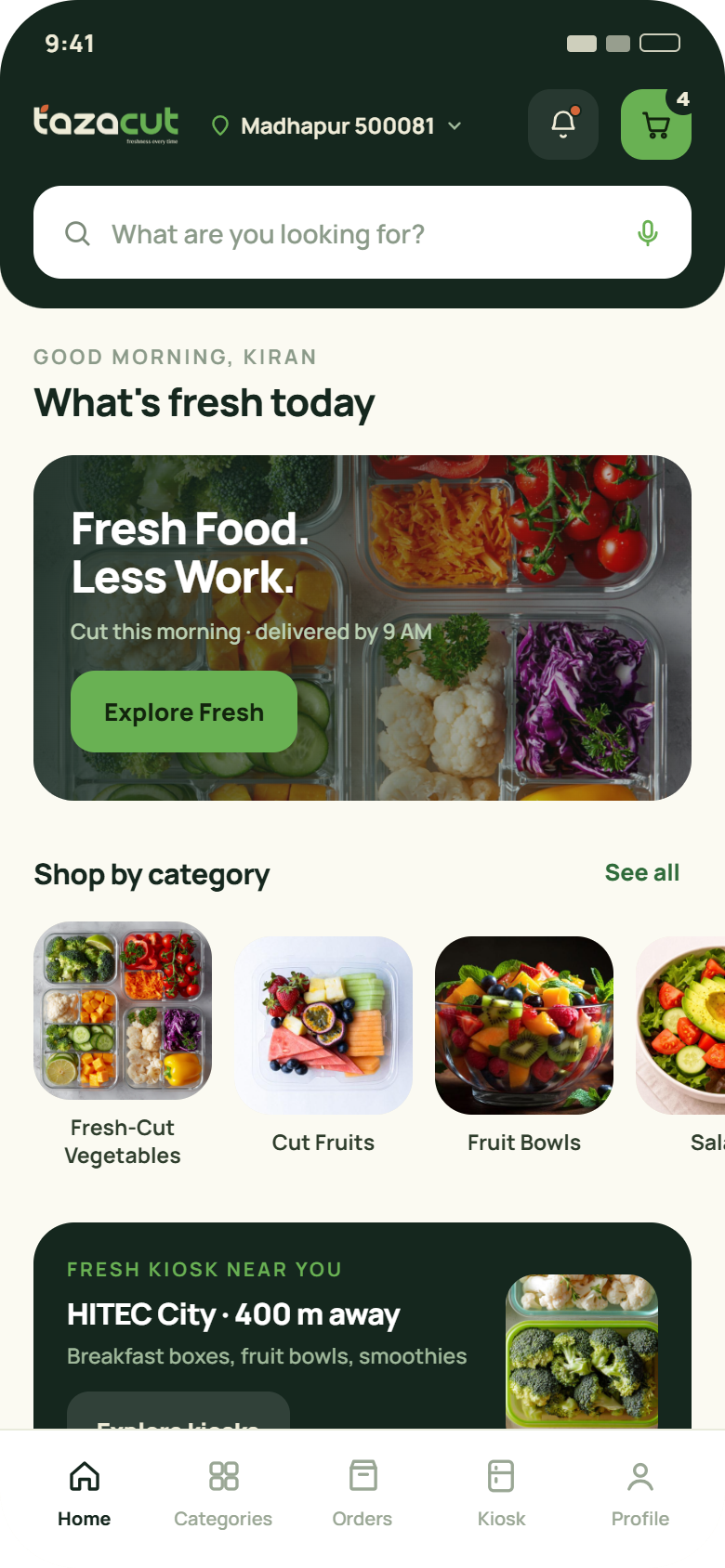 TAZACUT app home screen